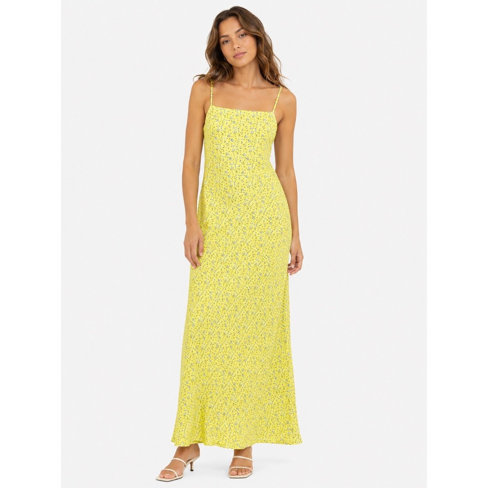 Unbranded Maxi Dress Womens Size S Yellow Floral Open Back Cowl Summer Sun Dress